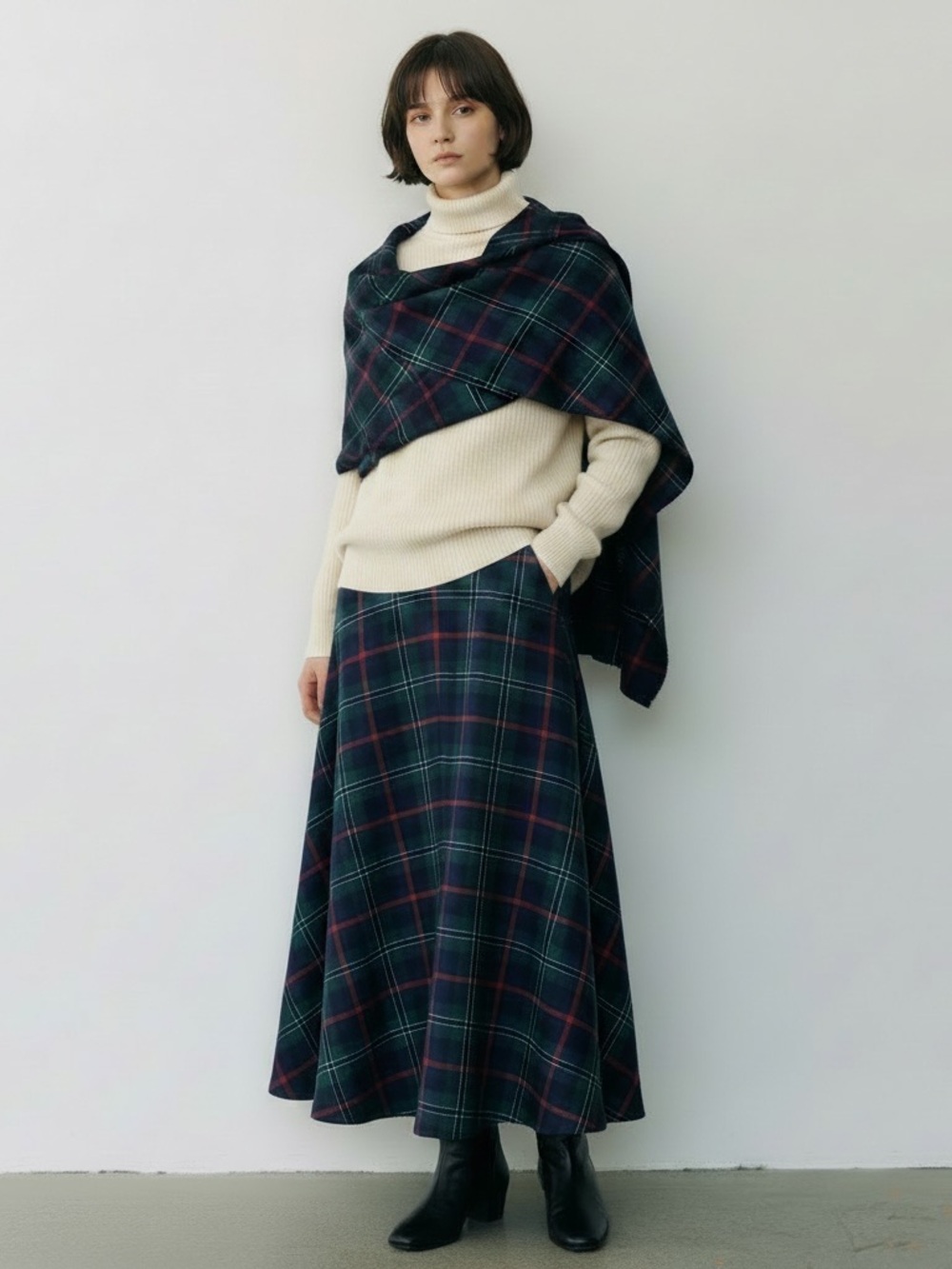 VTG 80’s Ellen Tracy Wool Plaid Midi Skirt 30" Waist w/Matching Shawl- Pristine